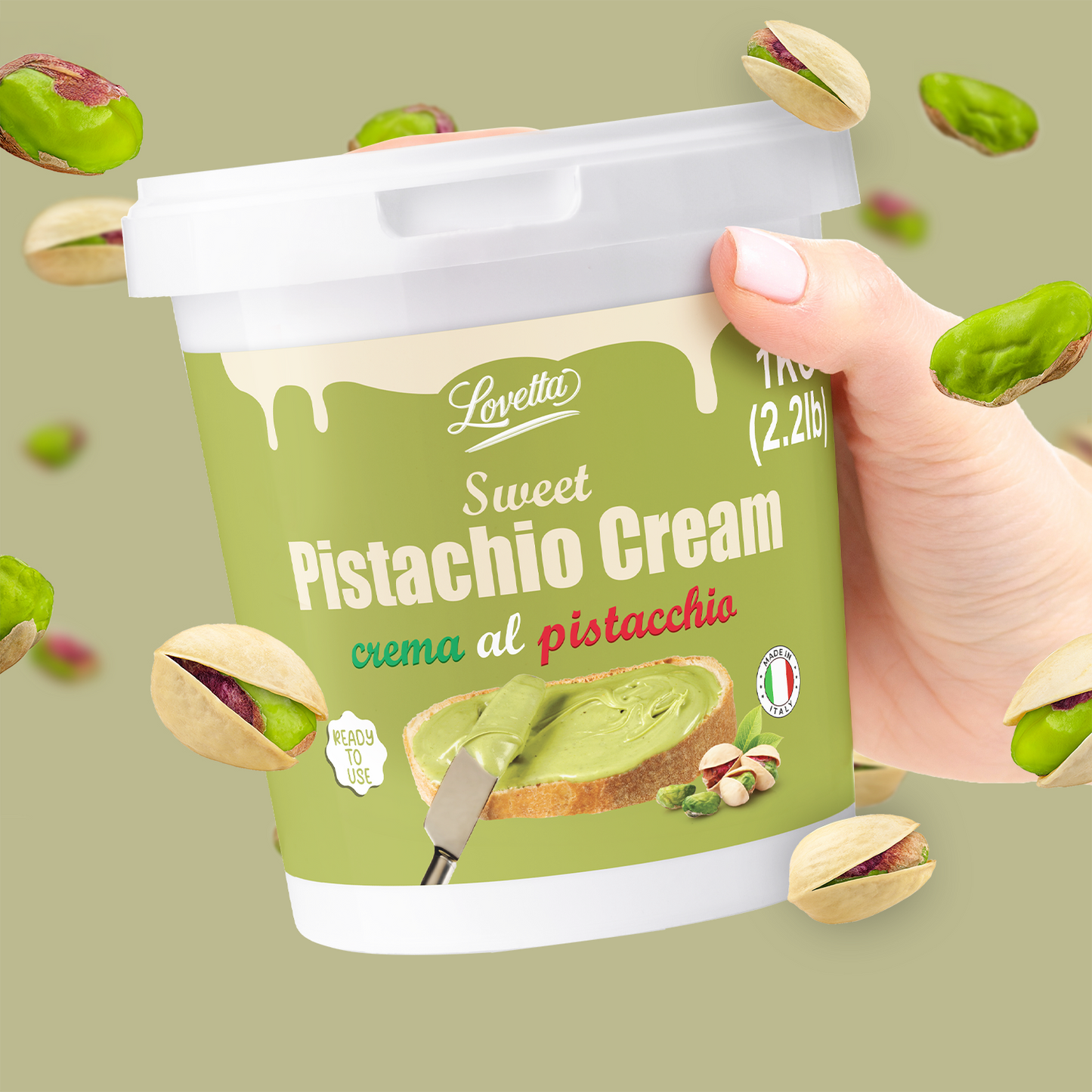 Pistachio Cream 1kg (2.2lb) – Bulk Italian Crema de Pistachio Dubai, Premium Pistachio Butter, Pistachio Paste & Spread – Pistachio Cream for Dubai Chocolate, Baking & Desserts
