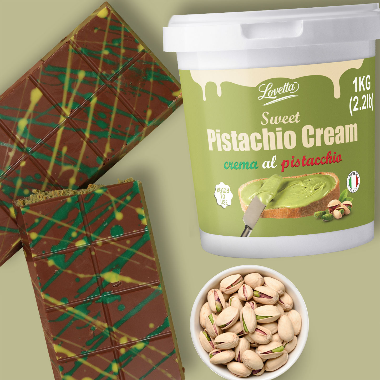Pistachio Cream 1kg (2.2lb) – Bulk Italian Crema de Pistachio Dubai, Premium Pistachio Butter, Pistachio Paste & Spread – Pistachio Cream for Dubai Chocolate, Baking & Desserts