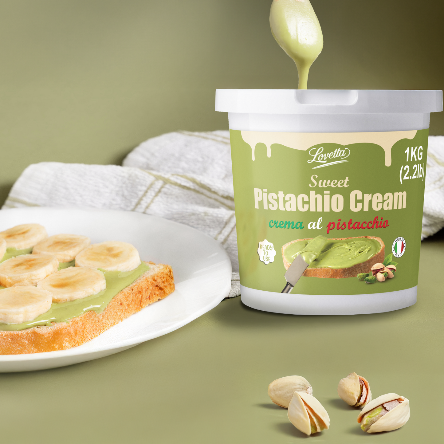 Pistachio Cream 1kg (2.2lb) – Bulk Italian Crema de Pistachio Dubai, Premium Pistachio Butter, Pistachio Paste & Spread – Pistachio Cream for Dubai Chocolate, Baking & Desserts